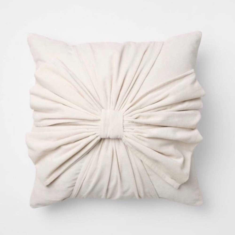 20"x20" Velvet Bow Throw Pillow Cream Christmas 2025 - Threshold Studio McGee
